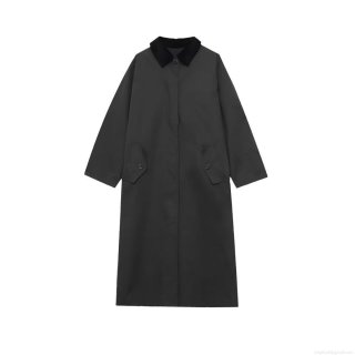 Women's Extra Long Trench Coat With Patchwork Corduroy Lapel Collar Autumn Winter Polyester Single Breasted Jacket Outerwear Streetwear