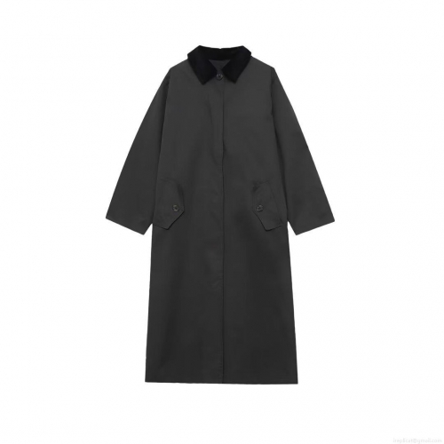 Women's Extra Long Trench Coat With Patchwork Corduroy Lapel Collar Autumn Winter Polyester Single Breasted Jacket Outerwear Streetwear