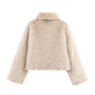 Women's Luxury Faux Fur Jacket Autumn Winter Lapel Long Sleeve Zip Up Warm Plush Short Coat Solid Color Polyester Streetwear Outerwear for Women