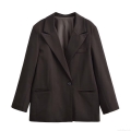 Women's Casual Loose Polyester Blazer Jacket Notched Lapel Single Breasted Suit Coat With Pockets For Autumn Winter Streetwear Office Lady