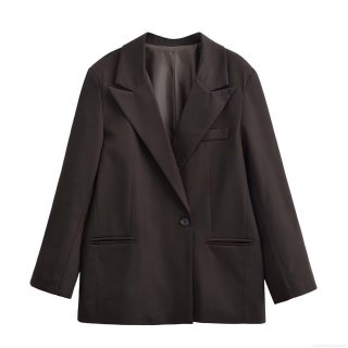 Women's Casual Loose Polyester Blazer Jacket Notched Lapel Single Breasted Suit Coat With Pockets For Autumn Winter Streetwear Office Lady