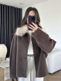 Women's Mid-Length Woolen Coat With Detachable Faux Fur Collar Solid Color Single Breasted Loose Fit Overcoat For Autumn Winter Streetwear Casual Outerwear