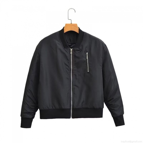 Women's Loose Casual Bomber Jacket Polyester Quilted Padded Outerwear Stand Collar Zip Up Long Sleeve Winter Autumn Fashion Coat With Pockets