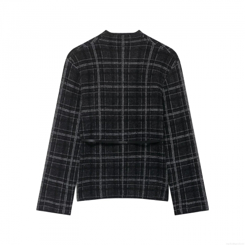 Women's Knitted Plaid Jacket With Belt Elegant Beaded Sequin Flower Embroidery Long Sleeve Cardigan Outwear For Autumn Winter Ladies Daily Streetwear