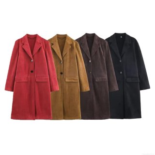 Women's Long Faux Suede Coat Autumn Winter Notched Lapel Single Breasted Long Sleeve Outwear Loose Fit Streetwear Trench Jacket Overcoat For Ladies