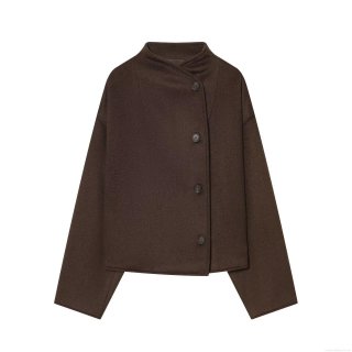 Women's Short Wool Look Polyester Jacket Stand Collar Side Button Winter Coat Casual Office Commuter Long Sleeve Outerwear For Ladies