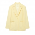 Women's Elegant Loose Fit Pale Yellow Blazer Jacket 100% Polyester Long Sleeve Single Breasted Notch Lapel Solid Color Casual Office Outerwear For Lady