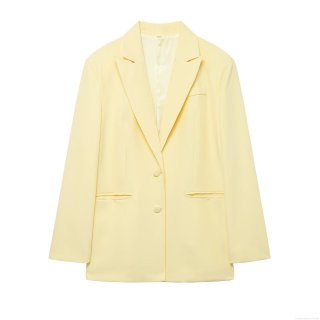 Women's Elegant Loose Fit Pale Yellow Blazer Jacket 100% Polyester Long Sleeve Single Breasted Notch Lapel Solid Color Casual Office Outerwear For Lady