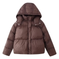 Women's Hooded Puffer Jacket Casual Thickened Winter Outerwear Loose Fit Detachable Hood Solid Color Warm Cotton-Padded Coat For Ladies