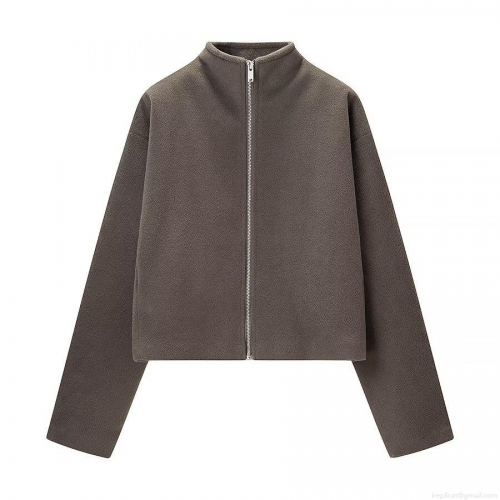 Women's Casual Loose Batwing Sleeve Jacket Warm Woolen Feel Zipper Front High Collar Outerwear Solid Color Winter Coat For Women