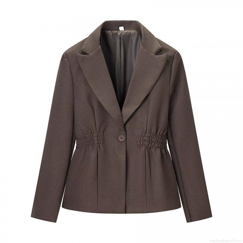 Women's Elegant Slim Fit Blazer Jacket Textured Polyester Spandex Blend Nipped Waist One Button Notched Lapel Office Commute Suit Jacket For Women