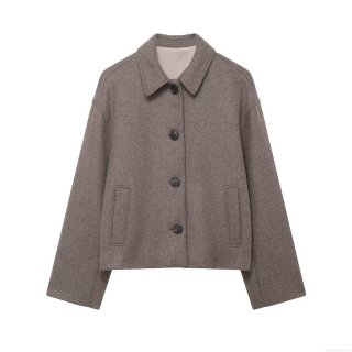 Women's Casual Loose Short Woolen Jacket Coat Lapel Single Breasted 100% Polyester Warm Outerwear With Pockets For Winter Ladies Fashion Solid Color