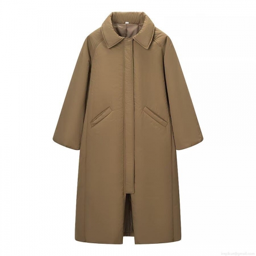 Women's Winter Long Padded Coat Warm Quilted Parka Jacket Turn-down Collar Casual Solid Color Outerwear With Pockets Loose Fit Overcoat For Ladies