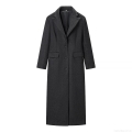 Women's Elegant Long Woolen Coat Charcoal Grey Single Breasted Lapel Overcoat Slim Fit Warm British Style Winter Outerwear Fashion Trench Coat for Ladies