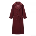 Women Elegant Double Breasted Wool Blend Trench Coat Long Winter Overcoat With Belt Classic Lapel Office Lady Windbreaker Outerwear