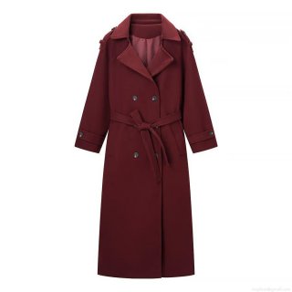 Women Elegant Double Breasted Wool Blend Trench Coat Long Winter Overcoat With Belt Classic Lapel Office Lady Windbreaker Outerwear