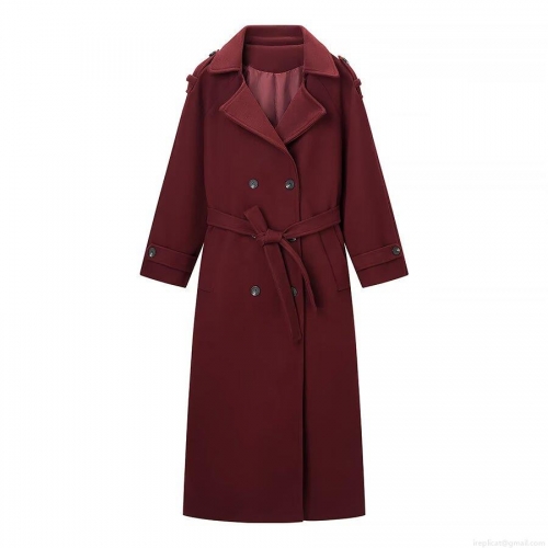 Women Elegant Double Breasted Wool Blend Trench Coat Long Winter Overcoat With Belt Classic Lapel Office Lady Windbreaker Outerwear