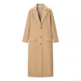 Women's Elegant Commuter Long Woolen Coat Solid Color Notched Lapel Single Breasted Loose Fit Overcoat For Autumn Winter Fashion Outerwear With Pockets