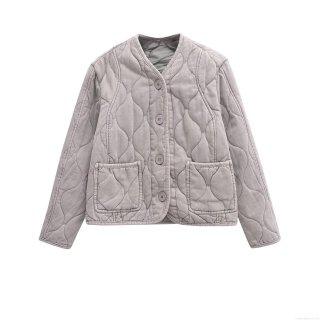 Women's Casual Lightweight Quilted Jacket Onion Pattern Padded Winter Coat With Pockets Round Neck Single Breasted Loose Fit Warm Outwear