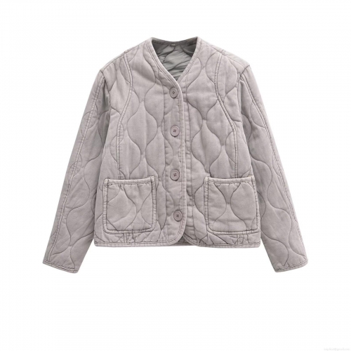 Women's Casual Lightweight Quilted Jacket Onion Pattern Padded Winter Coat With Pockets Round Neck Single Breasted Loose Fit Warm Outwear