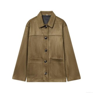 Women's Vintage Faux Suede Jacket Casual Turn-down Collar Single-Breasted Coat With Large Pockets Solid Color Winter Warm Outerwear For Ladies