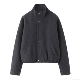 Women's Casual Woolen Like Bomber Jacket Stand Collar Loose Fashion Outwear Solid Color Simple Jacket With Pockets For Spring Autumn