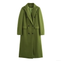 Women's Long Woolen Coat Double Breasted Suit Collar Moss Green Winter Overcoat Office Lady Elegant Warm Outerwear Jackets Longline Trench Coat