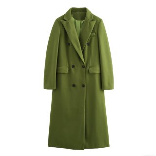 Women's Long Woolen Coat Double Breasted Suit Collar Moss Green Winter Overcoat Office Lady Elegant Warm Outerwear Jackets Longline Trench Coat