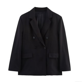 Women's Elegant Oversized Blazer Jacket Casual Double Breasted Padded Shoulder Suit Coat Office Commuting Polyester Outwear Top