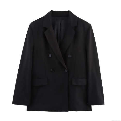 Women's Elegant Oversized Blazer Jacket Casual Double Breasted Padded Shoulder Suit Coat Office Commuting Polyester Outwear Top