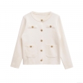 Women's Elegant Round Neck Knit Cardigan Jacket Mercerized Cotton Blend Gold Buttons Four Pockets Long Sleeve Chic Vintage Style Outerwear For Women