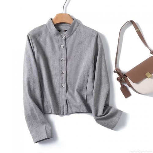 Women's Minimalist Stand Collar Short Jacket Loose Fit Long Sleeve 100% Polyester Single Breasted Coat For Daily Office Commuting Solid Color Grey Casual Outerwear