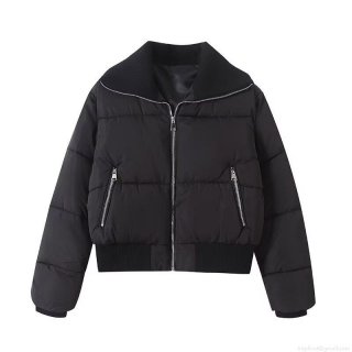 Women's Cotton-Padded Jacket Thick Ribbed Collar Zipper Padded Coat Casual Warm Winter Outerwear Women Fashion Quilted Jacket