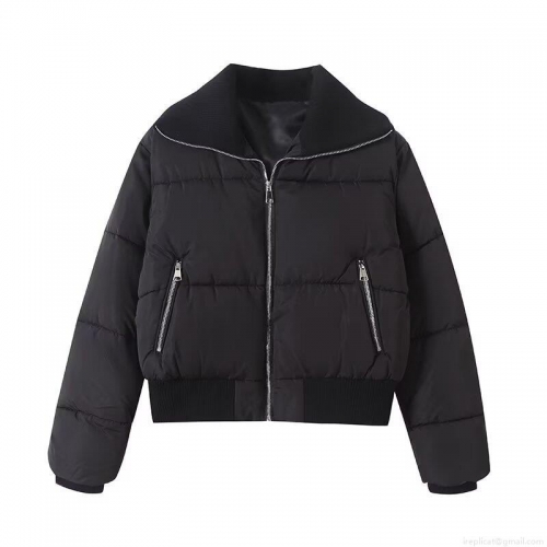 Women's Cotton-Padded Jacket Thick Ribbed Collar Zipper Padded Coat Casual Warm Winter Outerwear Women Fashion Quilted Jacket