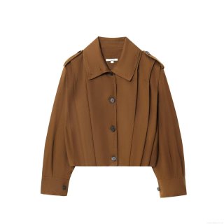 Women's Casual Short Jacket Fashion Solid Dark Brown Twill Outwear Loose Long Sleeve Single Breasted Jacket With Pockets Shoulder Straps For Lady