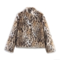 Women's Fashion Elegant Leopard Print Faux Fur Jacket Luxury Stand Collar Long Sleeve Warm Coat Autumn Winter Casual Outerwear