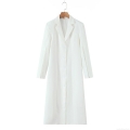 Women's Long Blazer Jacket Polyester Spandex Blend Split Cuff Irregular Hem Single Breasted Outerwear Office Commuting Elegant White Suit Coat