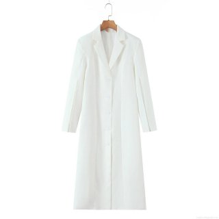 Women's Long Blazer Jacket Polyester Spandex Blend Split Cuff Irregular Hem Single Breasted Outerwear Office Commuting Elegant White Suit Coat