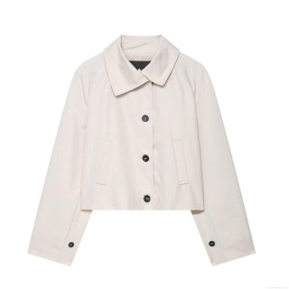 Women Fashion Short Trench Coat Waterproof Minimalist Loose Fit Jacket With Lapel Collar Black Buttons Casual Long Sleeve Windbreaker Outwear