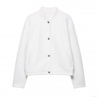 Women's Casual White Bomber Jacket Soft Woolen Texture Outerwear With Metal Buttons Ribbed Trim Long Sleeve Fashion Flight Coat For Autumn Winter