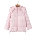 Women's Fashion Pink White Vertical Stripe Hooded Puffer Jacket Winter Warm Quilted Cotton Padded Coat With Zipper Drawstring Hem For Women Daily Outwear