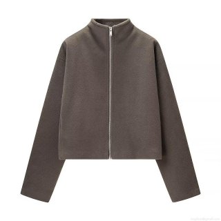 Women's Casual Solid Color Woolen Jacket Coat Stand Collar Long Sleeve Full Zipper Loose Fleece Outwear For Autumn Winter