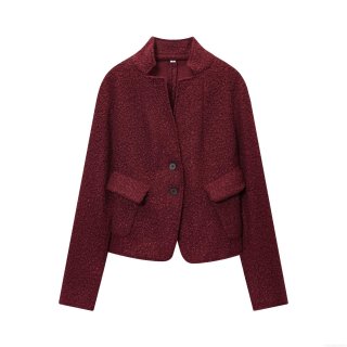 Women French Vintage Boucle Sherpa Jacket Solid Color Stand Collar Button Front Short Coat Warm Autumn Winter Outwear With Pockets