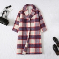 Women's Long Plaid Overcoat Retro Red Blue White Checkered Woolen Look Trench Coat Jacket For Autumn Winter Outdoor Elegant Ladies Office Daily Wear