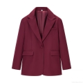 Women's Dark Red Blazer Jacket Polyester Blend Notch Lapel Single Breasted Office Commuter Elegant Suit Coat For Women Casual Formal Outerwear