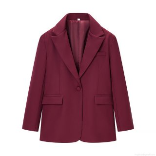 Women's Dark Red Blazer Jacket Polyester Blend Notch Lapel Single Breasted Office Commuter Elegant Suit Coat For Women Casual Formal Outerwear