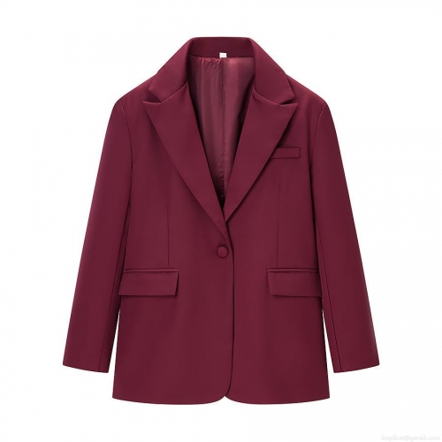 Women's Dark Red Blazer Jacket Polyester Blend Notch Lapel Single Breasted Office Commuter Elegant Suit Coat For Women Casual Formal Outerwear