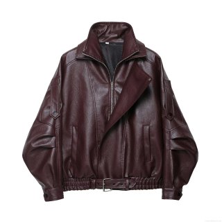 Women's Faux Leather Biker Jacket Loose Fit Wine Red Moto Coat With Belt Hem Zip Up Long Sleeve Lapel Collar Outwear For Autumn Streetwear Fashion
