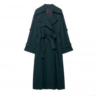 Women's Extra Long Trench Coat 100% Polyester Waterproof Windproof Waist Belted Loose Fit Elegant British Style Overcoat Autumn Fashion Jacket