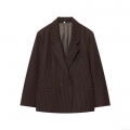 Women's Pinstripe Blazer Jacket Loose Fit Double Breasted Long Sleeve Notch Lapel Outerwear Coat Office Work Casual Autumn Fashion